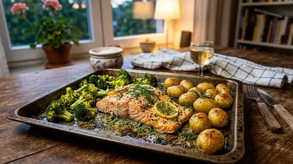 Ofenlachs mit Brokkoli und Kartoffeln als gesundes Rezept zum Abnehmen