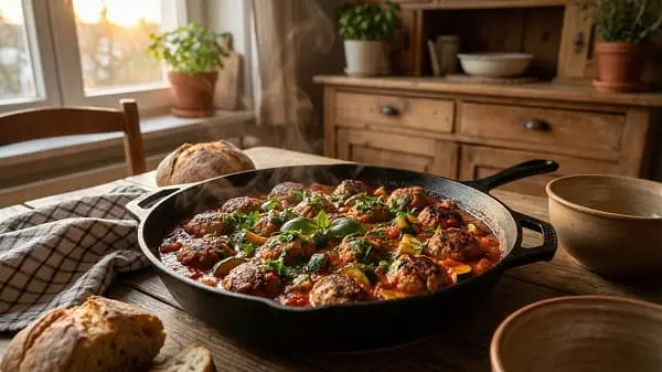 Zarte Putenbällchen in Tomatensoße mit Zucchini als gesundes Rezept zum Abnehmen
