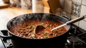Großer Topf Chili con Carne für 10 Personen mit Hackfleisch, Bohnen und sämiger Soße