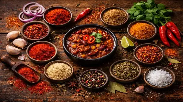 Chili con Carne Gewürze als perfekte Mischung mit Paprika, Kreuzkümmel, Oregano und Chili