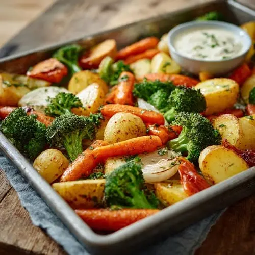 Ofengericht vom Blech als schnelles warmes Abendessen für Kinder mit wenig Aufwand