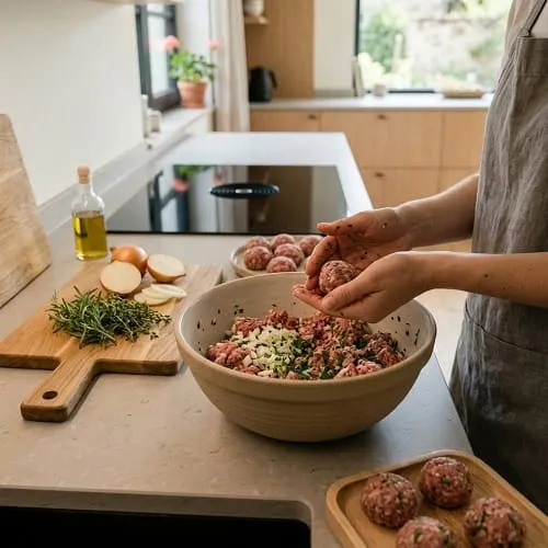 Frikadellen-Masse wird vorbereitet – schnelle Thermomix Küchenhilfe für Mittagessen
