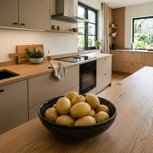 Festkochende Kartoffeln in einer Schüssel, geeignet zum Vorkochen für die Woche