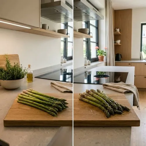 Vergleich von frischem Spargel und Spargel mit matschigen Spitzen