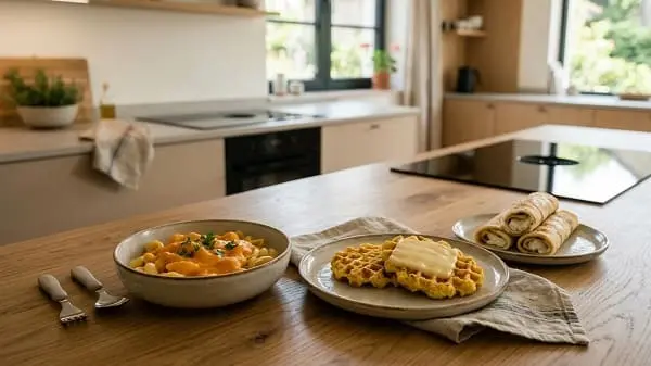 Vegetarische Kinderrezepte für wählerische Kinder auf einem Holztisch